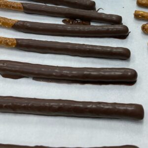 Pretzel rods dipped in sugar free dark chocolate