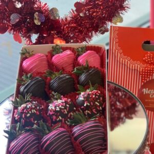 Assorted gourmet chocolate dipped strawberries Valentines pink red